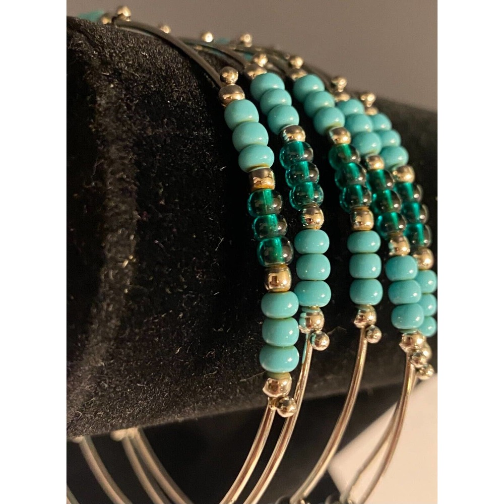 Turquoise Blue Silver Tone Stackable Bracelet Set - image 7
